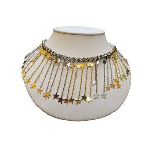 Signed Vintage Buzz By Bee Charming Rhinestone Necklace w/ Hanging Stars (A5188)